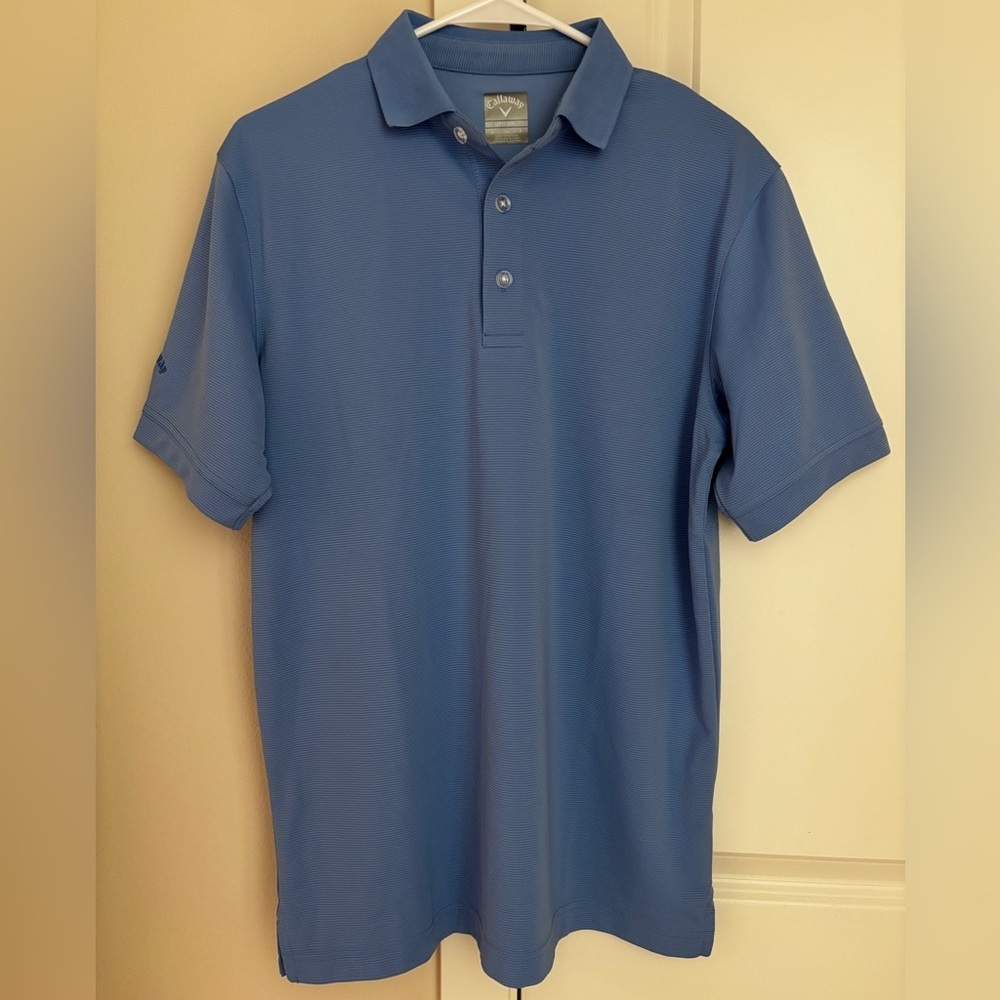 Men’s Callaway Golf Polo Shirt, Blue Short Sleeve Opti-Dri Ribbed Shirt, Small